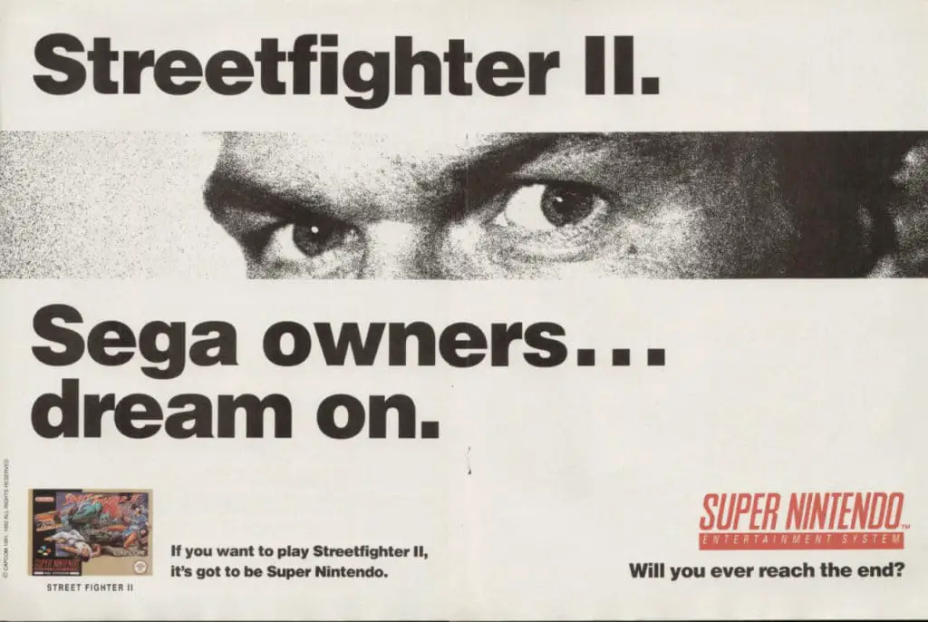 90's video games ad for Street Fighter 2 on the Super Nintendo