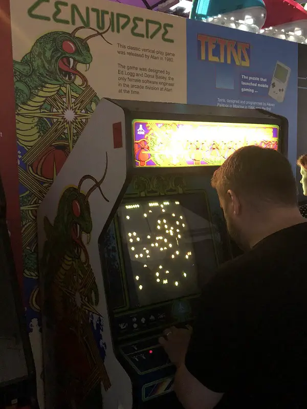 Me playing Centipede at a retro games night